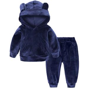 Kids Tales Baby Boys Girls Velvet Sweatsuit Cute Ear Hooded Fleece Pullover and Pants Outfits Set (Blue)