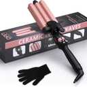 DAN Technology Ceramic 3 Barrel Hair Curling Wand, Rose Gold, Temperature Adjustable, Dual Voltage, 1 Inch Triple Barrels, Creates Beachy Waves, Suitable for All Hair Types