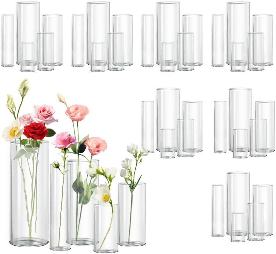 40pcs Glass Vase for Centerpieces, 4,6,7.5,8,10 inch Tall Clear Cylinder Flower Vase Bulk Floating Candle Holder for Wedding Table Home Dcor and Party