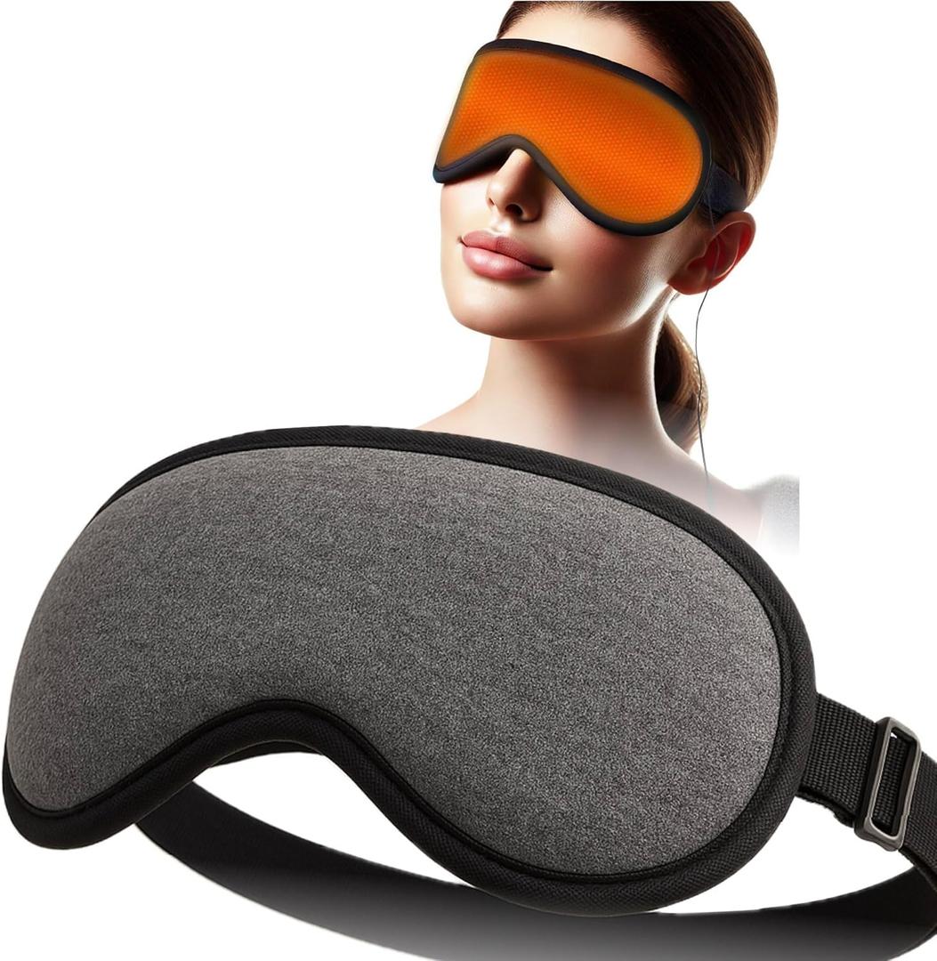 3D Heated Eye Mask for Dry Eyes Relief - with Hygienic Eyelid Pads, USB Powered Steam Warm Compress, Heating Pad with Temperature Control, Portable Care for Travel Home Use - Grey