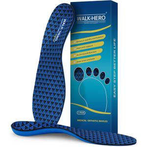 Walkhero Plantar Fasciitis Inserts - Arch Support Orthotic Insoles for Flat Foot and Foot Pain, Everyday Comfort and Support (Mens 7-7 1/2 | Womens 9-9 1/2 Blue) (Mens 7 - 7 1/2 | Womens 9 - 9 1/2, Blue)