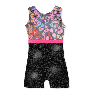 Belovance Leotards for Girls Gymnastics with Shorts Sparkle Butterfly Flowers Pattern Sleeveless Biketards Hotpink Black 120