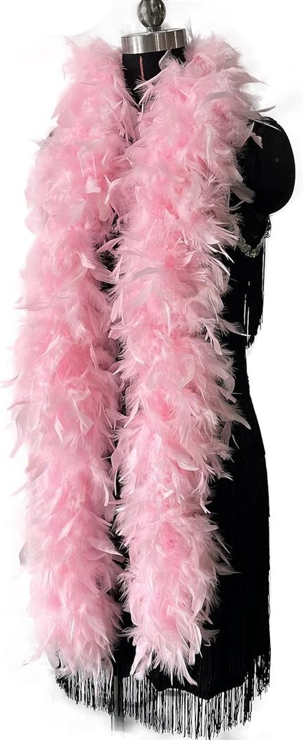 Happy Feather 2 Yards 80g Turkey Chandelle Feather Boa for DIY Craft,Party Dancing Dress Up, Halloween Decoration (Light Pink)