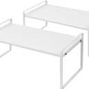 Nxconsu 2Pack Cabinet Shelves Stackable Shelf Organizer Rack Riser for Kitchen Cabinet Pantry Cupboard Counter Countertop Home Organization Storage Space Saver Heavy Duty Metal Nonslip White (8.3D * 16.1W * 7.3H)