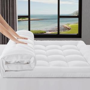 2~3In Mattress Topper Queen for Back Pain Relief, Add Cushion for Firm Mattresses, Better Sleep - Cooling Cloud-Like Comfort Extra Fluffy Layer, RV Mattress Pillow Top, 8-21" Deep Pocket