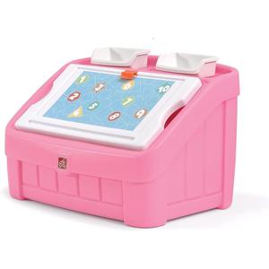 Step2 2-in-1 Toy Box & Art Lid, Kids Toy Storage Bin & Organizer, Easel & Chest in One, Made of Durable Plastic, For Toddlers 2+ Years Old, Pink