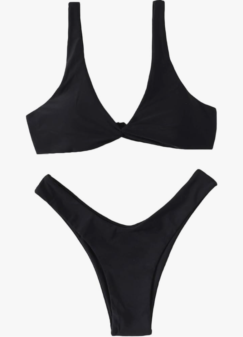 Verdusa Women's Twist Front High Cut Thong Two Piece Bikini Set Swimsuit S