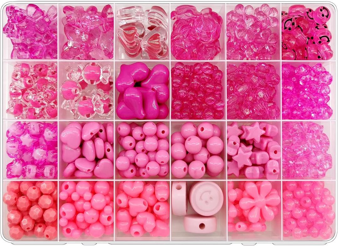 570pcs Acrylic Rose Red Beads - Assorted Pastel Candy Color for Bracelets, Necklaces & DIY Crafts