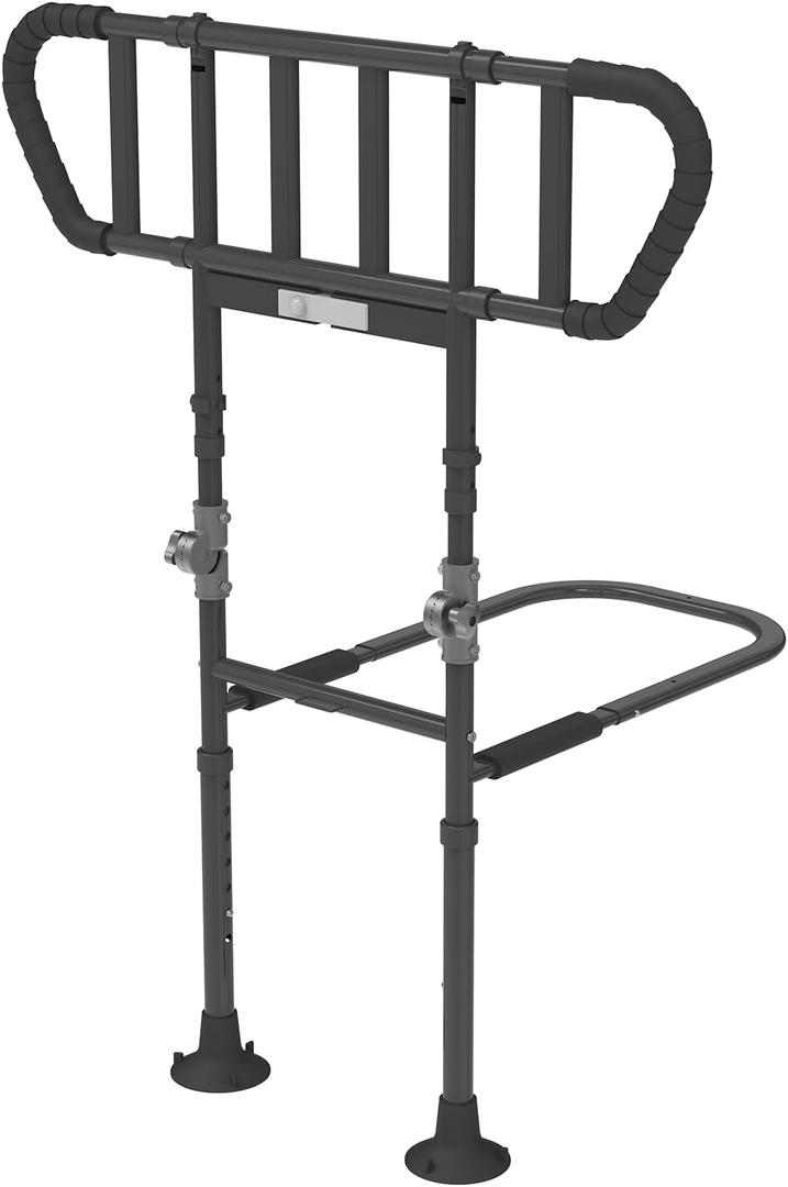 Bed Rails for Elderly Adults Seniors Adjustable Height Foldable Safety Rail with 400 Lbs Capacity Non-Slip Handle, Night Light, Fall Prevention Grab Bar for King Queen Full Twin Beds Black