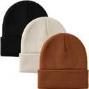 Glooarm 3 Pack Toddler Beanie Kids Beanie Winter Hats Knit Ribbed Boys Girls Beanies Warm Cuffed Caps (Black, Beige, Camel)