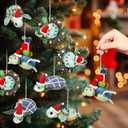 4 Pcs 3D Sea Turtle in Santa Hat Christmas Ornament 4.7 Inch Handmade Felt Turtle Decor for Beach Ocean Coastal Theme Xmas Tree Hanging Decorations for Stocking Stuffers & Ocean Lovers