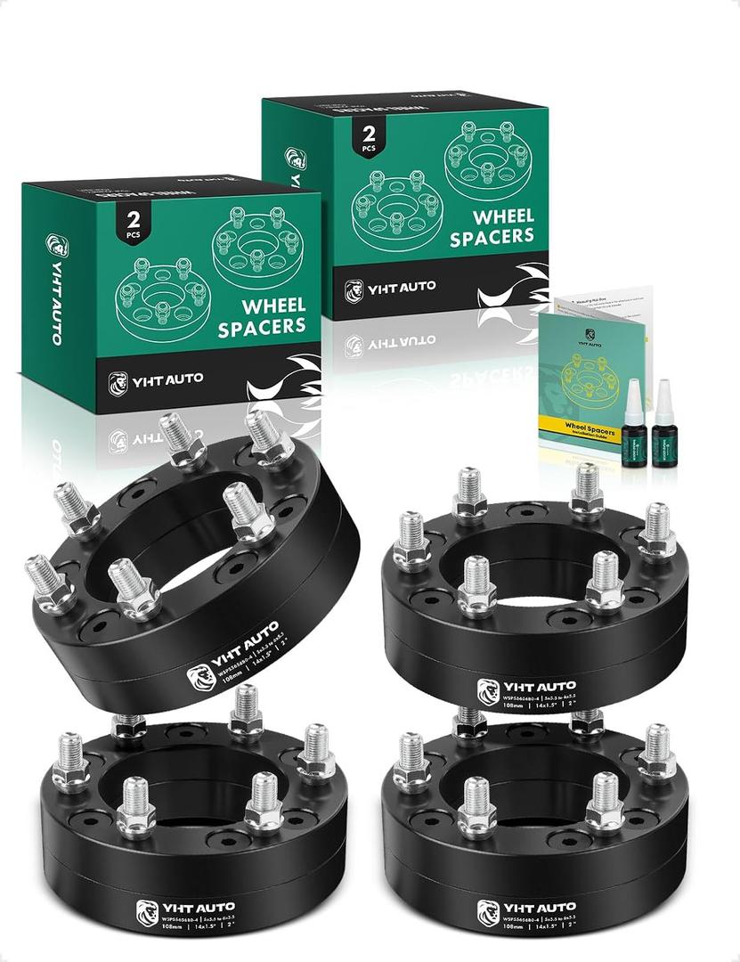 YHTAUTO 5x5.5 to 6x5.5 Wheel Adapters 2 Inch Compatible with Ram 1500 2011-2018, Dodge Dakota 2004-2011, Ford, Jeep, Tire Adapters w/ M14x1.5 & 12.9 Grade Studs, 108mm Center Bore 4PCS