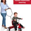Radio Flyer Deluxe Steer & Stroll Trike, Red, for Kids 2-5, 2-in-1 Parent Steer Tricycle, Removable Push Handle, Adjustable Seat, Steel Frame, Covered Storage Bin, Tricycle for Toddlers and Kids