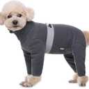 Polar Fleece Dog Pajamas Bodysuit - Warm Winter Jacket & Vest for Small Dogs, Medium Dogs - Four-Legged Clothes (Small, Dark Grey)