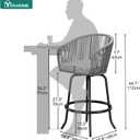 YITAHOME 27" Bar Stools Set of 2 with Arms & Cushions, 360° Swivel Outdoor Bar Stools, All Weather Counter Height Bar Stools Set of 2 with Curved Back for Backyard, Kitchen Island, Dining Room, 2pcs, Grey