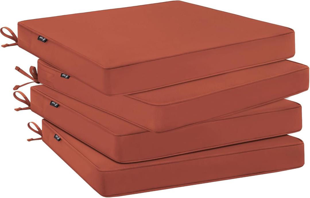 Favoyard Outdoor Chair Cushions 19"W x 19"D x 2"T Set of 4 Patio Chairs Cushions 3-Year Fade Resistant & Waterproof Cushions for Outdoor Furniture with Hidden Zipper, Attach Straps for Dining Chairs (Spice)