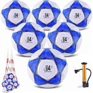 6 Pack Classic deflated Soccer Balls Size 3/4/5 with Pump and Mesh Bag for Indoor Outdoor Lawn Game Training Practice Bulk Sport Gift for Teens Adults, Size 4