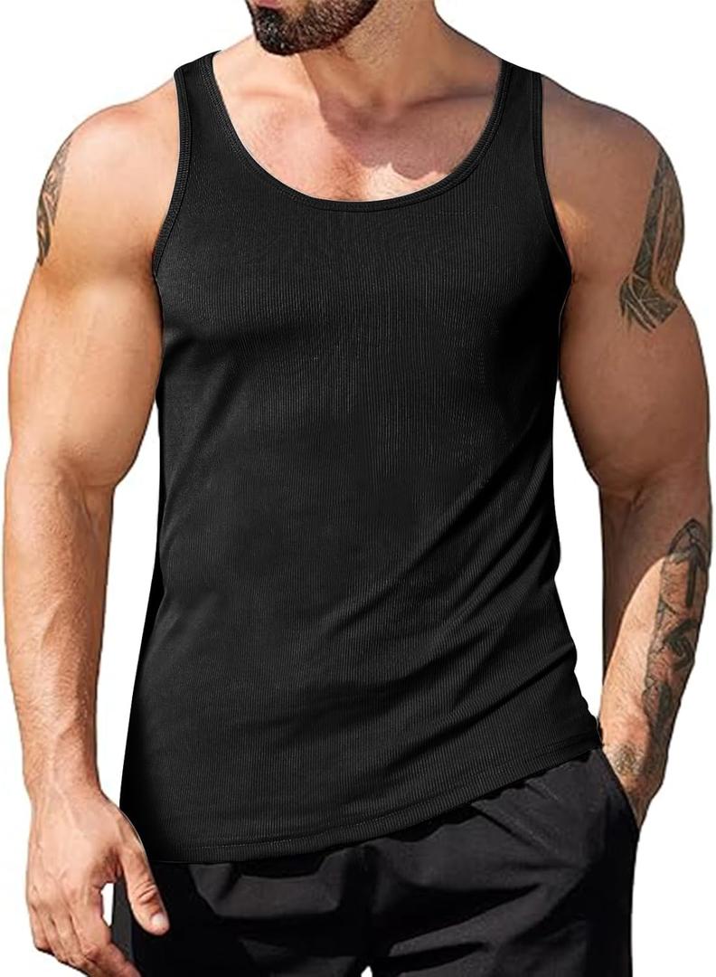 Muscle Killer Men's Workout Tank Tops Gym Muscle Tee Sleeveless Fitness Quick Dry Bodybuilding Ribbed Knit T Shirt (X-Large, Black)