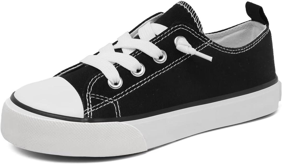 Toddler Little Kid Cushioned Canvas Shoes Slip On Sneakers Soft and Durable (Black White) Little Kid 12