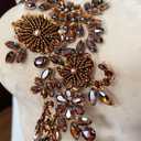 Beaded Lace Applique Pair with Claw Rhinestones & Glass Crystals, Hand-Embroidered Sew on Patch for Bridal Dress/Costume Decoration (Brown)