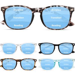 CCVOO 5 pack Reading Glasses for Women/Men, Bifocal, Progressive, Readers for Women/Men, Eye glasses, Blue Light Glasses (C1 Mix: Black, Leopard, Tortoise, Blue, Transparent - Progressive)