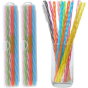 Reusable Plastic Drinking Stirrer Straws with Cleaner Brush, Assorted color Tube fit for Milk & Juice & Coffee & Smoothies & Cocktail & Kids Tableware Kit (36Count-9.5in)