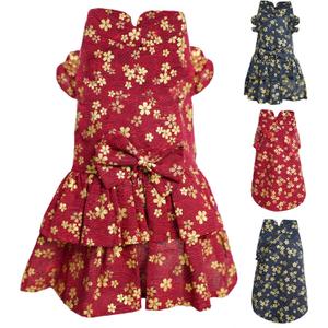 MAMORE Dog Shirts Dress, Elegant Embroidery Couple Dog Clothes for Girl Boy Small Medium Dogs Puppy Cats Set (Red Dress, Large)