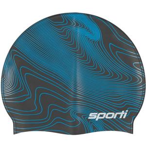 Sporti Silicone Swim Cap Graphic Design with Dimension Height 7.6" Opening 7.5", Swimming Cap Non Slip, Easy Wear and Removal (Sonar Blue)