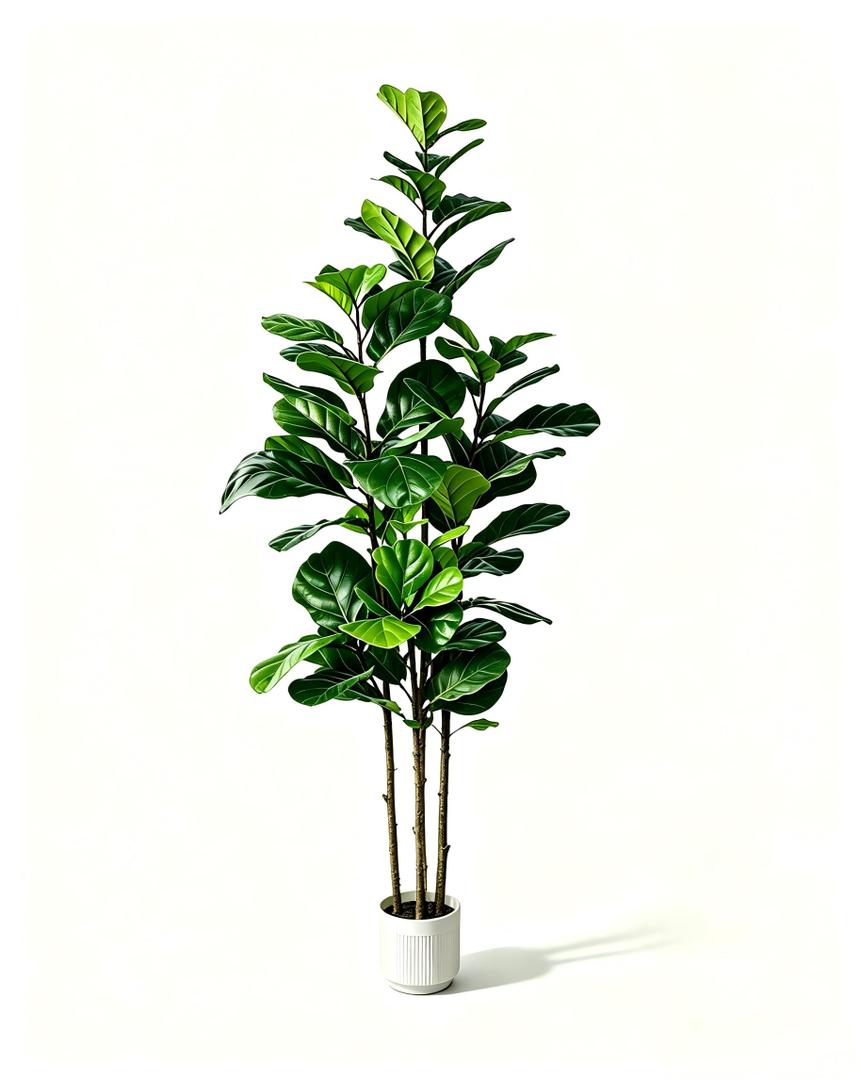 5FT Artificial Fiddle Leaf Fig Tree Three-Trunk, Large Faux Ficus Tree with White Planter, Tall Fake Fiddle Leaf Fig Tree Floor Plants for Indoor Living Room Office Home Decor