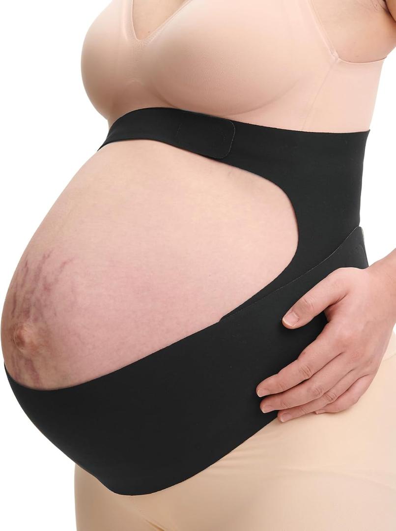 Momcozy Pregnancy Belly Band, CozySupport Ergonest Maternity Belly Band, Invisible Pregnancy Belt for Back, Abdomen, Waist (Medium, Black)