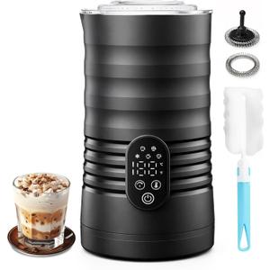 Milk Coffee Frother Steamer,Temperature Display, 350lm, Burn-Free Base, Easy To Clean, 96% High Foam Rate,Ultra-Quiet Operation,Electric Cold Foam Maker Machine,Hot Chocolate Frother - Metallic Black