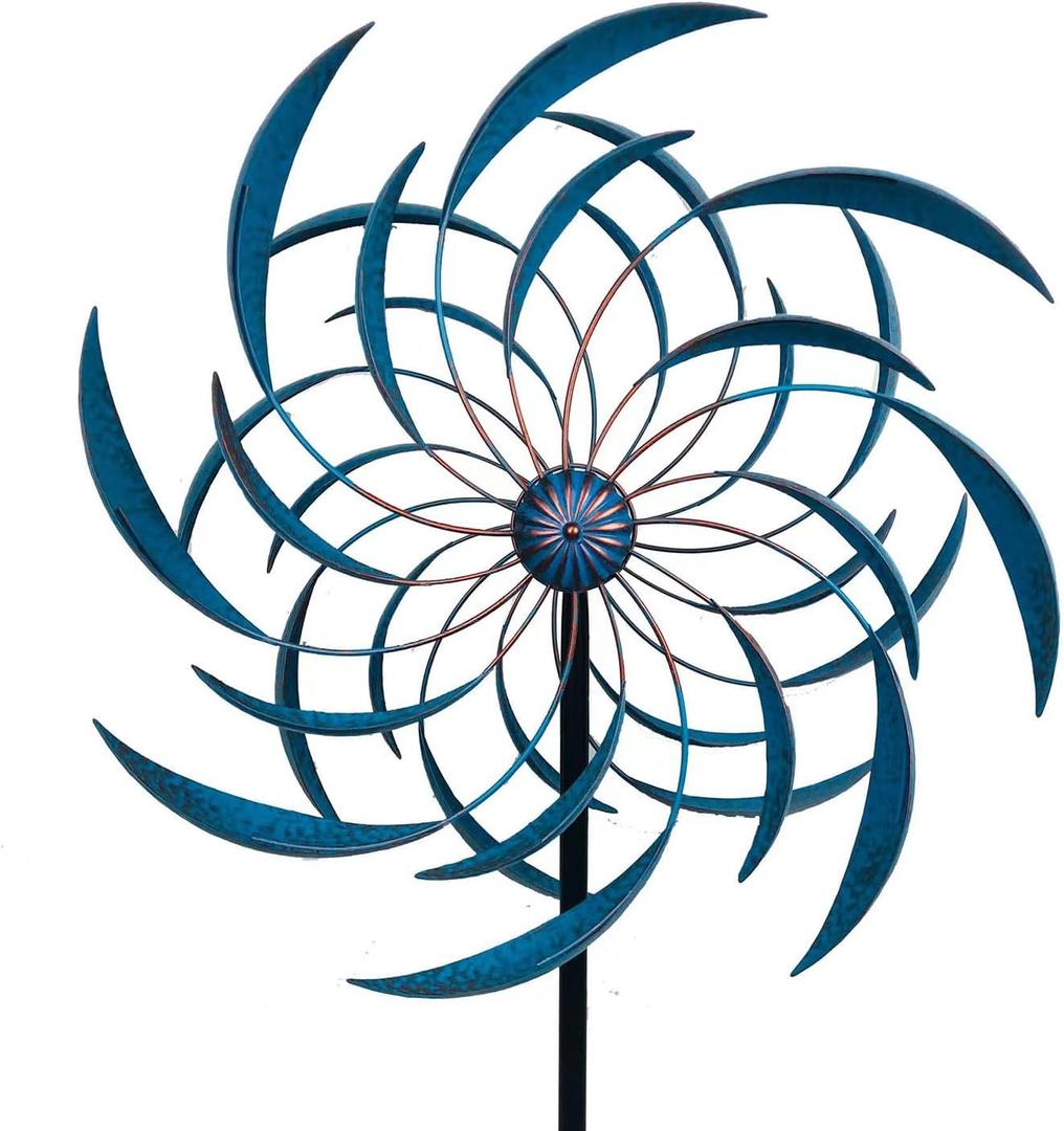 Stargarden Wind Spinners Outdoor -Metal Large Kinetic Wind Spinners with Stable Metal Stake, Wind Sculptures & Spinners for Yard Lawn Garden (23 x 80 inches) (Blue-80x23 Inch)
