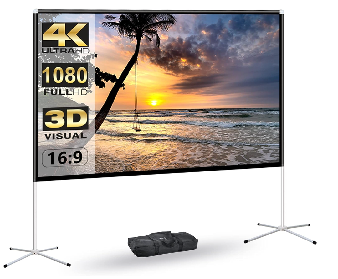 Portable Projector Screen with Stand Outdoor: Camping Projection Screen 72 inch 4K Movie Screen for Home Backyard Indoor 16:9 HD Night