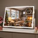 Antok Vanity Mirror with Lights, 33"X23" Lighted Makeup Mirror, Smart Touch, 3 Color Modes and Brightness Adjustable, LED Vanity Mirror with Detachable 10X Magnification, 360° Rotation for Makeup Desk