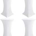 HolidayIdeas Cocktail Table Covers, 4 Pack - Fitted Stretch Spandex Square Corners Cocktail Tablecloths (White, Fit for 30"-32" Diameter x 43" Height Tables)