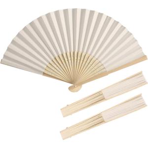 Paper Hand Fan Vintage Bamboo Handle Paper Folding Fans Outdoor Wedding Party Favors (Cream, 50)
