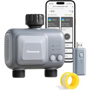 DEWENWILS WiFi Sprinkler Timer 2 Zone, Smart Hose Water Timer with 2 Outlets, APP Control Irrigation System, Rain Delay & Manual Watering for Garden, Lawn, Yard, Plants