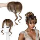 Flufymooz 100% Human Hair Clip In Bangs,360Real Human Hair Toppers for Women Natural Fringe Extensions with Invisible Clips-Chocolate Brown with Blonde