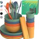 Wheat Straw Dinnerware Sets For 4 - Camping Plates Cups And Bowls Set - Dishwasher Microwave Safe Dishes - Alternate To Plastic Dinnerware Set - Wheat Straw Plates And Bowls Sets - RV Dishes (Multicolor)