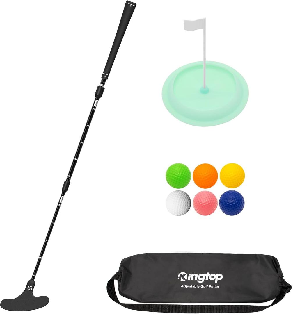 KINGTOP Adjustable Golf Putter  Retractable Shaft, Lightweight Travel Putter with Practice Balls & Putting Cup, Left & Right-Handed Design (1 Cup+ 6 Balls, Black Putter, 1Pack)