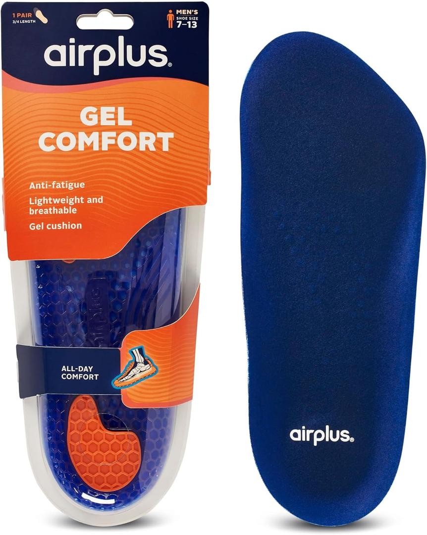 Airplus Gel Orthotics 3/4 Length for Men and Women, Designed to Fit in Any Shoe, Supports Your Heel, Arch, and Ball of Foot Size: M 7-13