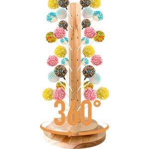 Wood Cake Pop Stand 36 Holes with Spinning Base,Cake Pop Holder Stand for Dessert Table,Lollipop Holder Candy Table Display, Dessert Stand for Wedding Birthday Baby Shower Parties Anniversaries (1 Pack)