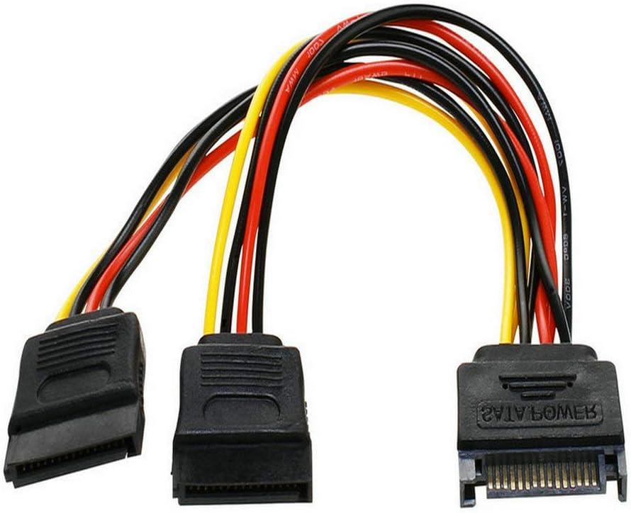 SATA Power Y Splitter Cable 2 Pack - 15 Pin Male to Dual Female Power Y-Cable - 7 Inch