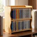 Lyellfe CD Holder Rack, Bamboo CD Rack Organizer with Rubber Feet, DVD Display Shelf for Movie Cases, DVDs, Cassette Tape, Holds up to 32 CD Cases