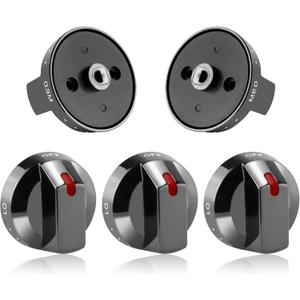 DG64-00473B Top Burner Control Dial Knob Compatible for Sam-Sung Stove Knobs Replacements/Sam-Sung Oven Knobs Replacements/Electric Stove Knobs Replacements(5packs Metal) (Black)