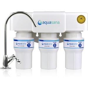 Aquasana Under Sink Water Filter | 3-Stage Claryum Filtration | Reduces up to 99.99% of PFAS, Lead, Chlorine, & More | Under Counter Drinking Water Filter | Includes Chrome Faucet | AQ-6300-CHR