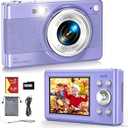 2025 New Digital Camera, 56MP FHD 1080P for Kids with 16x Digital Zoom Anti Shake, Face Detect, Smile Capture, 32GB TF Card, Battery, Lanyard, a Great Gift for Boys & Girls（Purple）