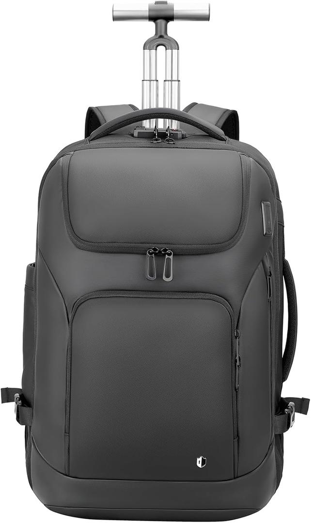 Backpack for Men, Anti Theft Convertible Laptop Backpack with Wheels,50L Rfid Personal Item Wheeled Backpack for Travel Business Work, Black