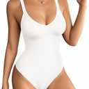 MANGOPOP Women's V Neck Tank Top Bodysuits Racerback Slim Fit Sleeveless Body suit Sexy Spaghetti Strap Ribbed Tops L