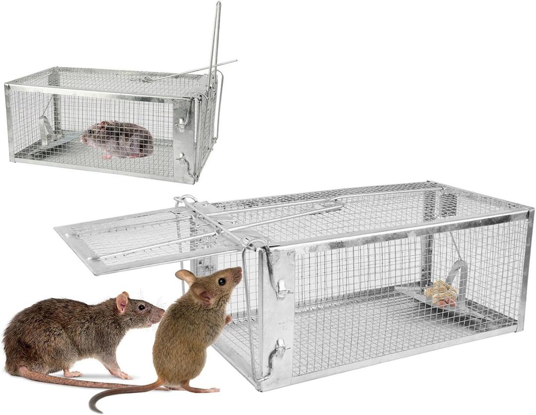 TeqHome Humane Rat Trap, Small 1-Door Live Chipmunk Trap That Work for Indoor and Outdoor, Easy to Catch and Release Live Animal Traps Mouse Cage Traps for Rodents Mice Voles Hamsters,Reusable & Metal